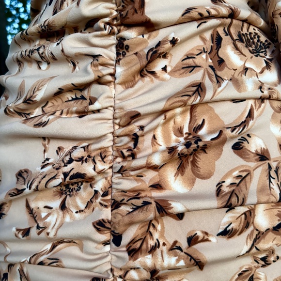 Brown Floral Corset Mini Dress Size M 8 Cold Shoulder Ruched Cocktail Party Zip - Picture 14 of 17